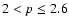 $2<p\leq 2.6$