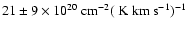 $21\pm9 \times 10^{20} ~{\rm cm^{-2}}(~{\rm {K~km~s^{-1}}})^{-1}$