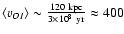 $\langle v_{OI}
\rangle \sim {120~ {\rm kpc} \over 3 \times 10^8 ~ {\rm yr}} \approx
400$