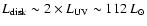 $L_{\rm disk}\sim 2\times L_{\rm UV}
\sim 112~L_{\odot}$