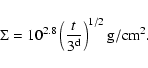 \begin{displaymath}%
\Sigma=10^{2.8}\left({\frac{t}{3^{\rm d}}}\right)^{1/2} \rm {g/cm^2}.
\end{displaymath}