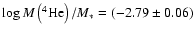 $\log M\left({^4{{\rm He}}}\right)/M_* = \left(-2.79\pm 0.06\right)$