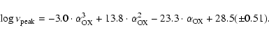 \begin{displaymath}\log \nu_{\rm peak} = -3.0 \cdot \alpha_{\rm OX}^3 + 13.8 \cd...
...lpha_{\rm OX}^2 - 23.3 \cdot \alpha_{\rm OX}+ 28.5 (\pm 0.51).
\end{displaymath}