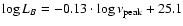 $\log L_B = -0.13 \cdot \log \nu_{\rm peak} + 25.1$
