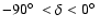 $-90\hbox{$^\circ$ }<\delta<0\hbox{$^\circ$ }$