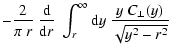 $\displaystyle -\frac{2}{\pi~r}~\frac{{\rm d}}{{\rm d}r}~\int_r^{\infty}
{\rm d}y~ \frac{y~ C_\perp(y)}{\sqrt{y^2 - r^2}}$