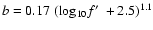 $b = 0.17\;({\rm log_{10}}f\hbox{$^\prime$ }+ 2.5)^{1.1}$
