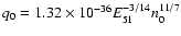 $q_{0} = 1.32 \times 10^{-36} E_{51}^{-3/14} n_{0}^{11/7}$