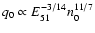 $q_{0} \propto E_{51}^{-3/14} n_{0}^{11/7}$