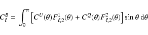 \begin{displaymath}C_{\ell}^{B}=\int^{\pi}_0\left[C^{ U}(\theta)F^1_{\ell,2}(\th...
...Q}(\theta)F^2_{\ell,2}(\theta)\right]\sin\theta~ {\rm d}\theta
\end{displaymath}