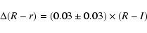 \begin{displaymath}\Delta(R-r) = (0.03 \pm 0.03) \times (R-I)
\end{displaymath}