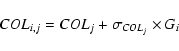 \begin{displaymath}COL_{i,j} = COL_j + \sigma_{{COL}_j} \times G_i
\end{displaymath}