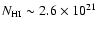 $N_{\rm HI}\sim 2.6\times 10^{21}$