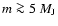 $m \ga 5~M_{\rm J}$
