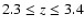 $2.3 \leq z \leq 3.4$