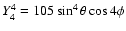 $Y^{4}_{4} = 105\sin^{4}\theta\cos4\phi$