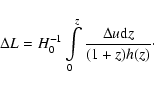 \begin{displaymath}
\Delta L = H_0^{-1}\int\limits_0^z\frac{\Delta u{\rm d}z}{(1 + z) h(z)}\cdot
\end{displaymath}