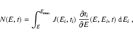\begin{displaymath}
N(E,t)=\int_E^{E_{\rm max}}J(E_i,t_i)\ {\partial t_i \over \partial E}(E,E_i,t)\
{\rm d}E_i\ ,
\end{displaymath}