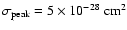 $\sigma_{\rm peak} = 5 \times 10^{-28}\ {\rm cm}^2$