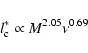 \begin{displaymath}
l_{\rm c}^* \propto M^{2.05} \nu^{0.69}
\end{displaymath}