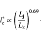 \begin{displaymath}
l_{\rm c}^* \propto \left(\frac{L_{\rm j}}{L_{\rm k}}\right)^{0.69} \cdot
\end{displaymath}