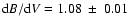 ${\rm d}B/{\rm d}V = 1.08~ \pm~ 0.01$
