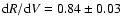 ${\rm d}R/{\rm d}V = 0.84 \pm 0.03$