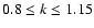 $0.8\le k\le1.15$