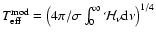 $T_{{\rm eff}}^{{\rm mod}} = \left(4\pi/\sigma \int_{0}^{\infty}
\mathcal{H}_\nu {\rm d}\nu\right)^{1/4}$