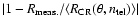 $\vert 1-R_{{\rm meas.}}/\langle R_{{\rm CR}}(\theta,n_{{\rm tel}})\rangle\vert$