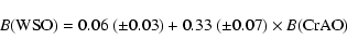 \begin{displaymath}%
B(\textrm{WSO}) = 0.06\ (\pm0.03) + 0.33\ (\pm0.07) \times B (\textrm{CrAO})
\end{displaymath}