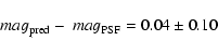 \begin{displaymath}~mag_{\rm pred} -~mag_{\rm PSF} = 0.04 \pm 0.10 \end{displaymath}