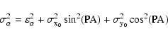 \begin{displaymath}\sigma^2_{\alpha} = \varepsilon^2_{\alpha} + \sigma^2_{\rm x_0} \sin^2({\rm PA}) +
\sigma^2_{\rm y_0} \cos^2({\rm PA})
\end{displaymath}
