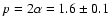 $p = 2\alpha = 1.6\pm0.1$