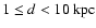 $1 \leq d < 10 ~ {\rm kpc}$