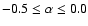 $\rm -0.5 \le \alpha \le 0.0 $