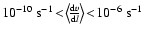 $ 10^{-10}~\mbox{s}^{-1}\!<\!\left\langle\!\frac{{\rm d}v}{{\rm d}l}\!\right\rangle\!<\!10^{-6}~\mbox{s}^{-1}$