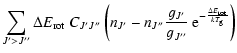 $\displaystyle \sum\limits_{J^{\prime}>J^{\prime\prime}}
\Delta E_{\rm rot} ~ C_...
...{g_{J^{\prime\prime}}}
~{\rm e}^{-\frac{\Delta E_{\rm rot}}{kT_{\rm g}}}\right)$