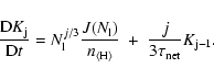 \begin{displaymath}\frac{{\rm D}K_{\rm j}}{{\rm D}t} = N_{\rm l}^{j/3}
\frac{J(...
...t< H \right >}}} ~+~ \frac{j}{3{\tau_{\rm net}}} K_{\rm j-1}.
\end{displaymath}