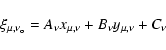 \begin{displaymath}\xi_{\mu,\nu_{\rm o}} = A_{\nu} x_{\mu,\nu} + B_{\nu} y_{\mu,\nu} +C_{\nu}
\end{displaymath}