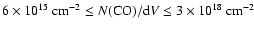 $6 \times 10^{15}~{\rm cm^{-2}} \leq N({\rm CO})/{\rm d}V \leq
3 \times 10^{18}~{\rm cm^{-2}}$