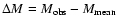 $\Delta M = M_{\rm obs}
- M_{\rm mean}$