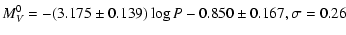 $\displaystyle M^{0}_{V} = -(3.175\pm0.139)\log P - 0.850\pm0.167, \sigma=0.26$