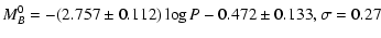 $\displaystyle M^{0}_{B} = -(2.757\pm0.112)\log P - 0.472\pm0.133, \sigma=0.27$