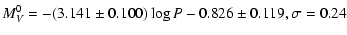 $\displaystyle M^{0}_{V} = -(3.141\pm0.100)\log P - 0.826\pm0.119, \sigma=0.24$