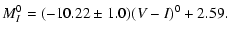 $\displaystyle M^{0}_{I} = (-10.22\pm1.0)(V-I)^0 + 2.59.$