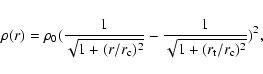 \begin{displaymath}%
\rho (r)=\rho_0 (\frac{1}{\sqrt{1+(r/r_{\rm c})^2}}-\frac{1}{\sqrt{1+(r_{\rm t}/r_{\rm c})^2}})^2,
\end{displaymath}
