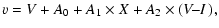 $\displaystyle v = V + A_0 + A_1 \times X + A_2 \times (\hbox{\it V--I{} }),$