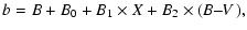 $\displaystyle b = B + B_0 + B_1 \times X + B_2 \times (\hbox{\it B--V{} }),$