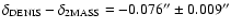 $\delta _{{\rm DENIS}}-\delta _{{\rm 2MASS}}=-0.076'' \pm 0.009''$